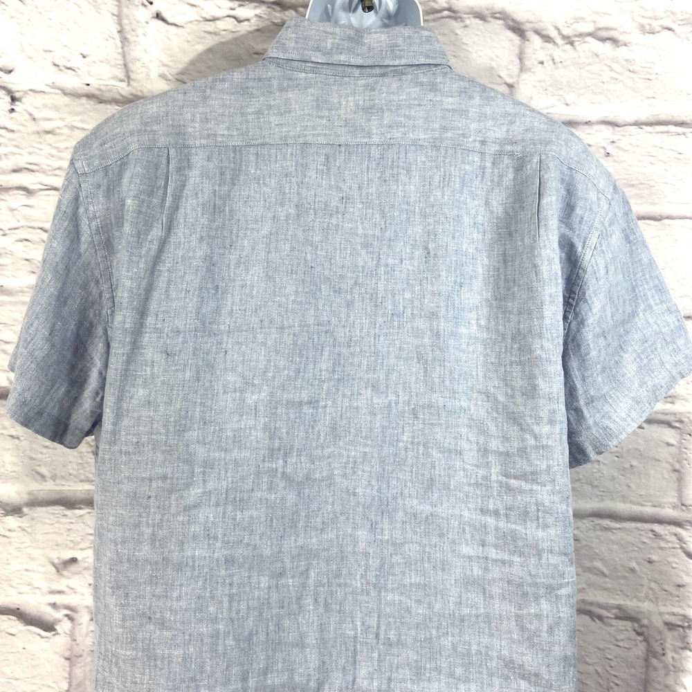 J.Crew Shirt Men's XL Blue Button-Down Short Sleeves Linen/Cotton Blend Slim - Picture 5 of 10